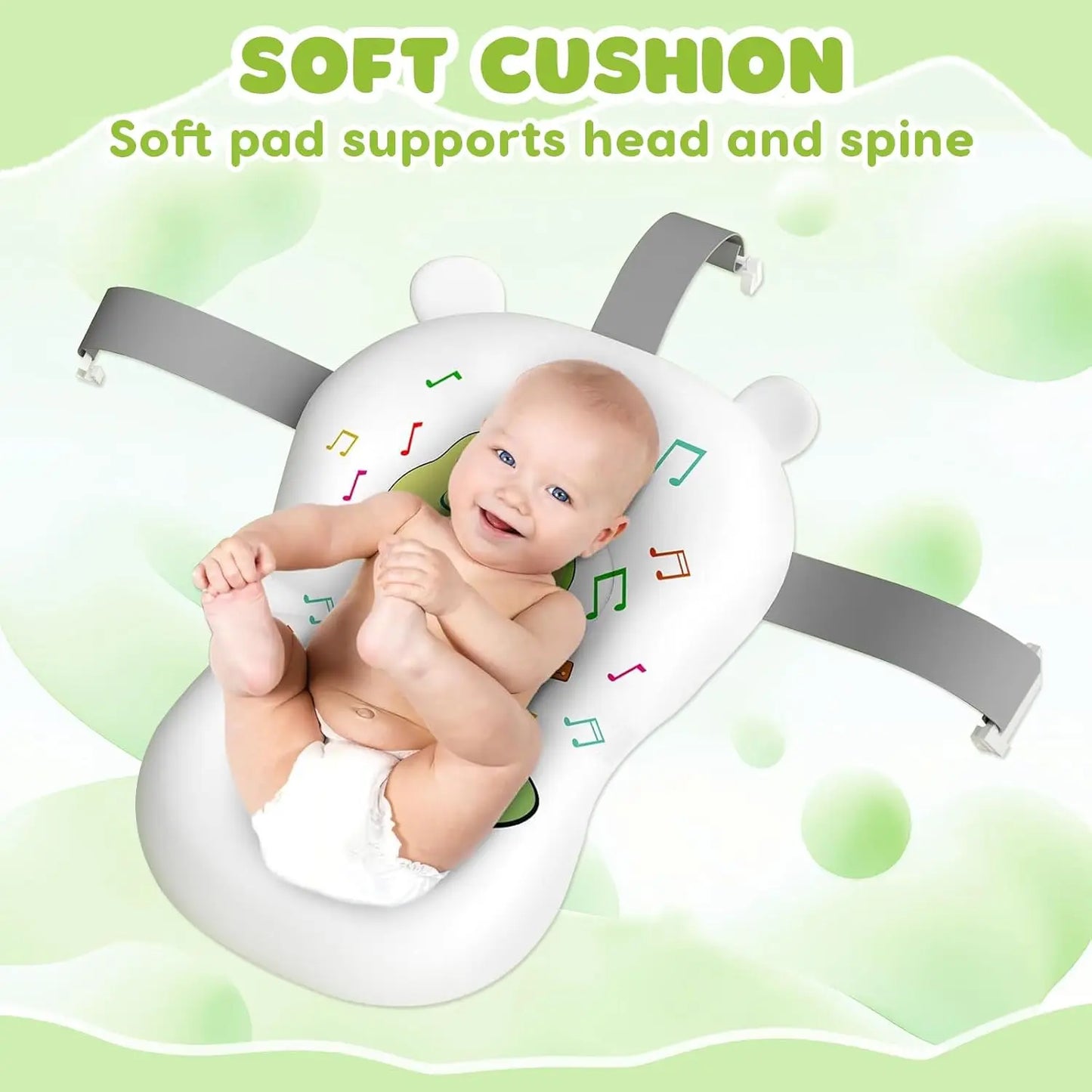 Foldable Baby Bath Tub With Cushion Thermometer Shower Cap