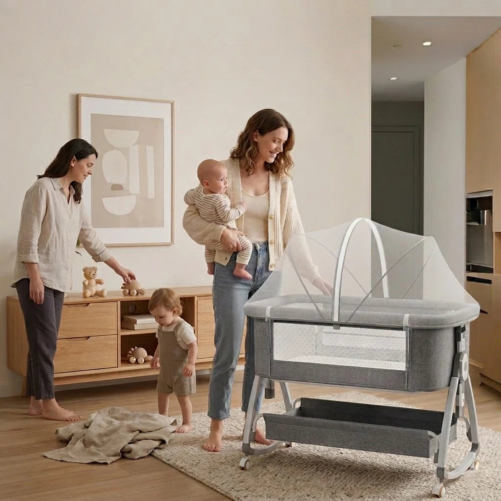 Baby Bassinet Bedside Sleeper With Mosquito Net And Wheels