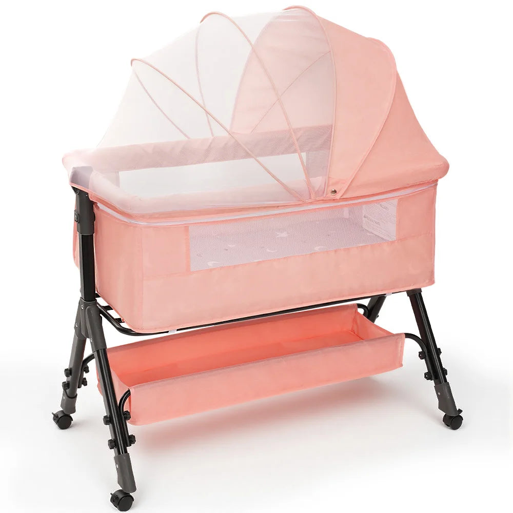 Baby Bassinet Bedside Sleeper Newborn Crib With 360 Mesh Window