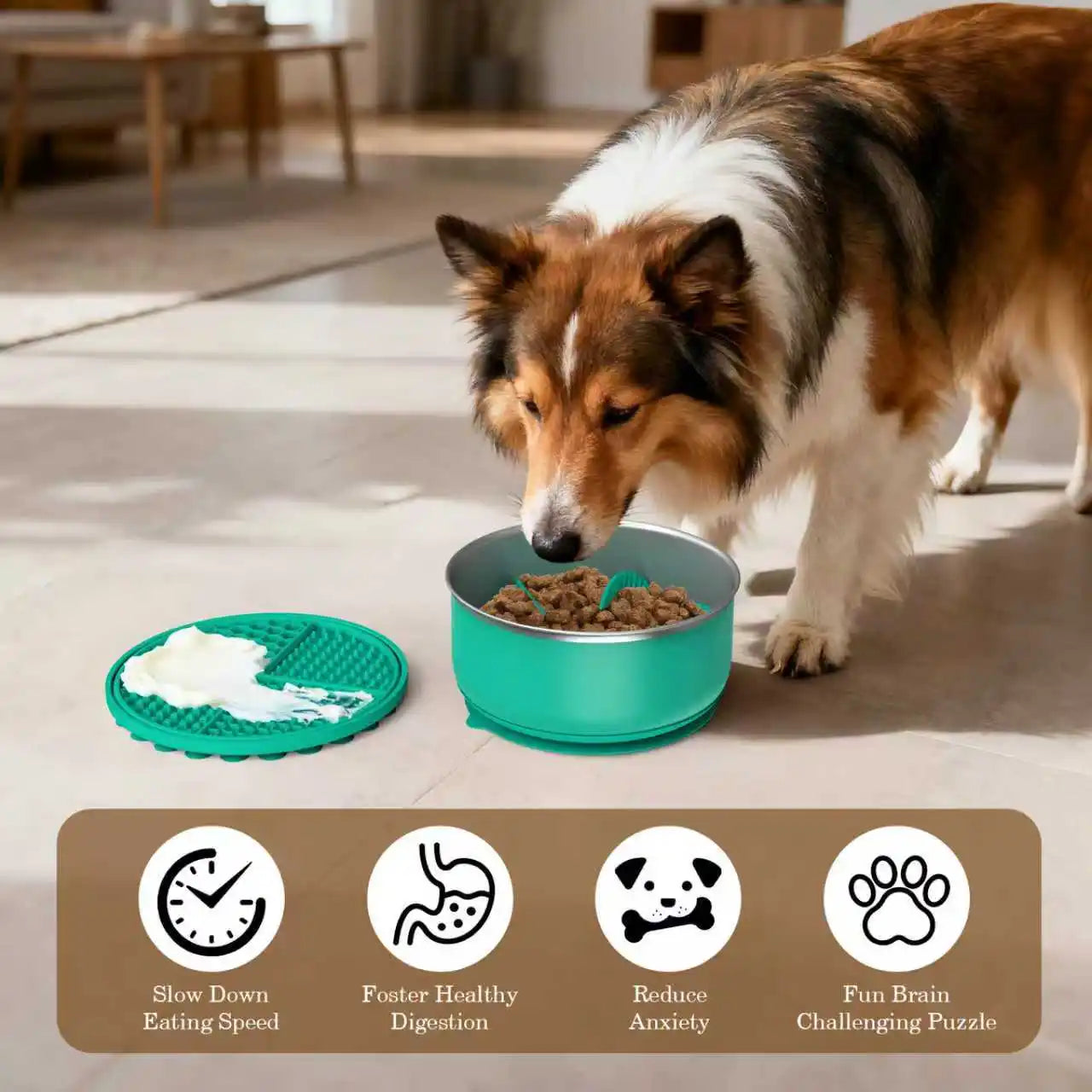 Food Grade Stainless Steel Slow Feeder Dog Bowl With Non Slip Base