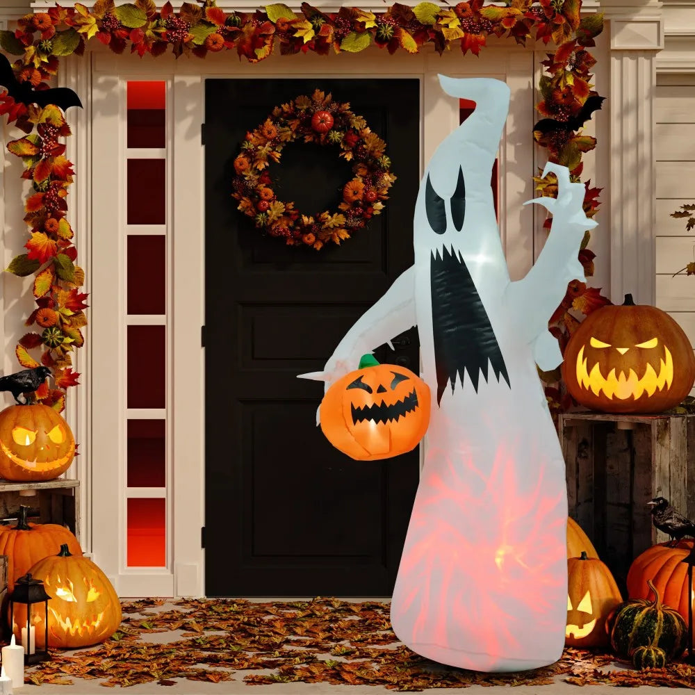 Homcom Halloween Ghost And Pumpkin Inflatable Outdoor Yard Decoration