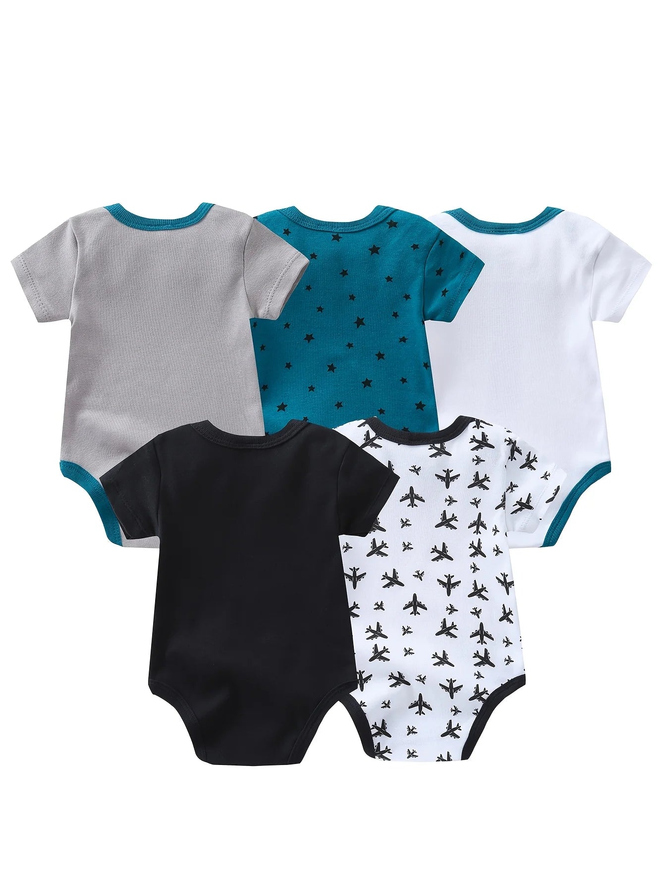 Baby Boy Five Piece Short Sleeve Triangle Rompers Set