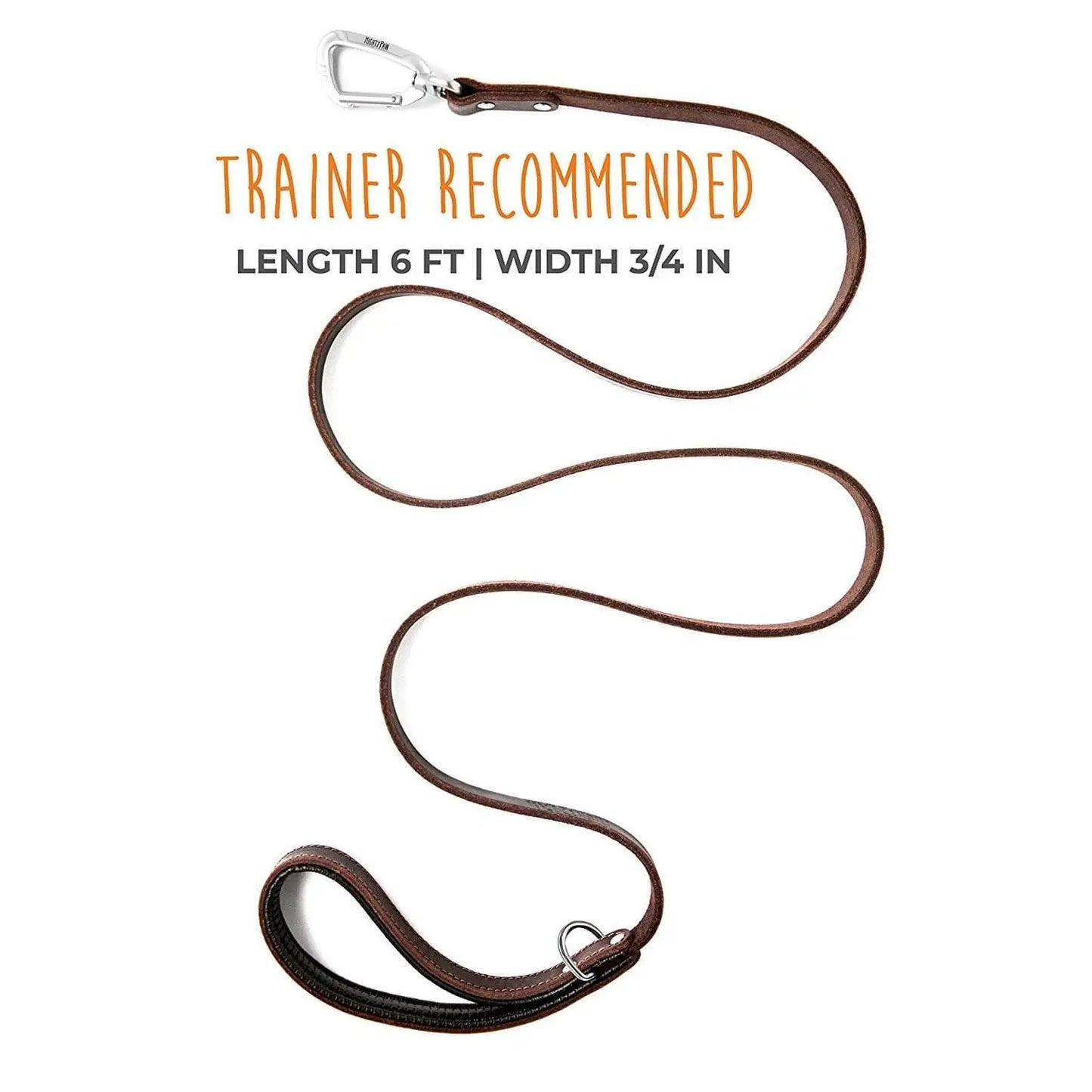 Genuine Leather Dog Leash With Padded Handle Carabiner