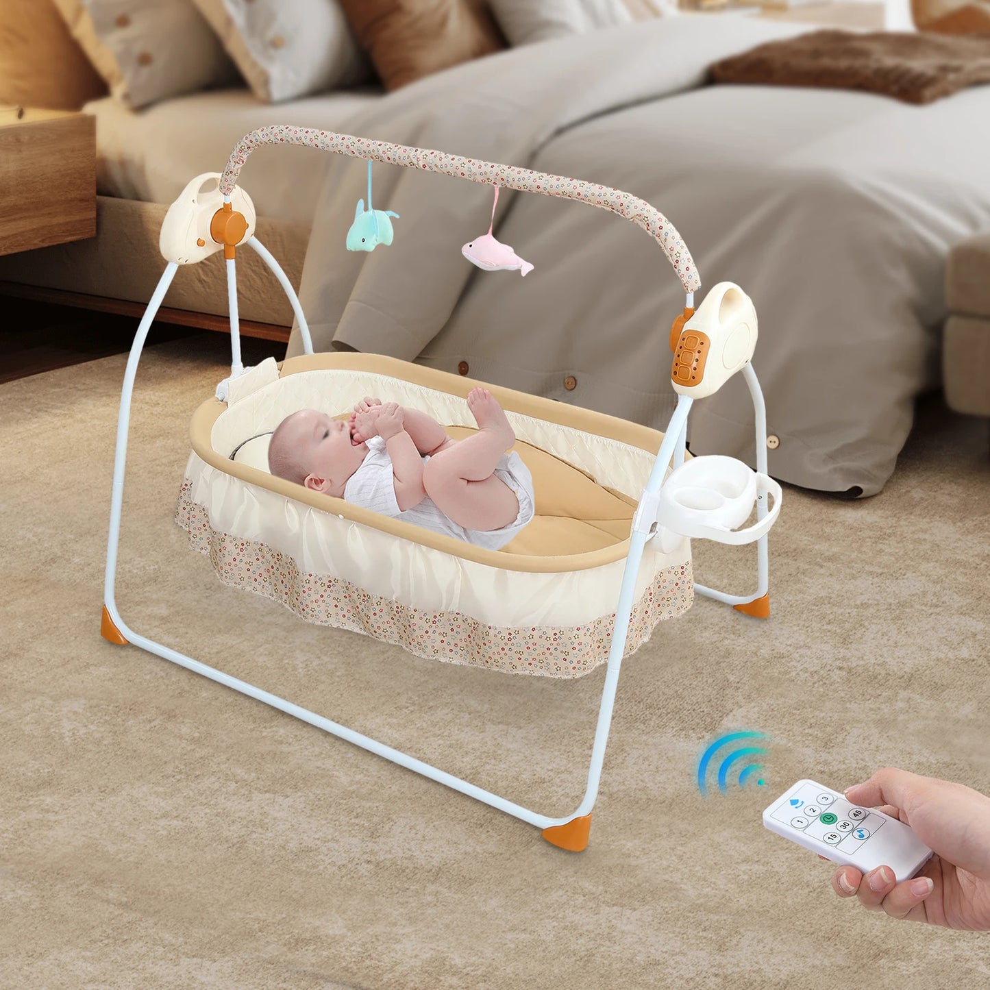 Foldable Electric Baby Cradle With Music Swing And Mosquito Net