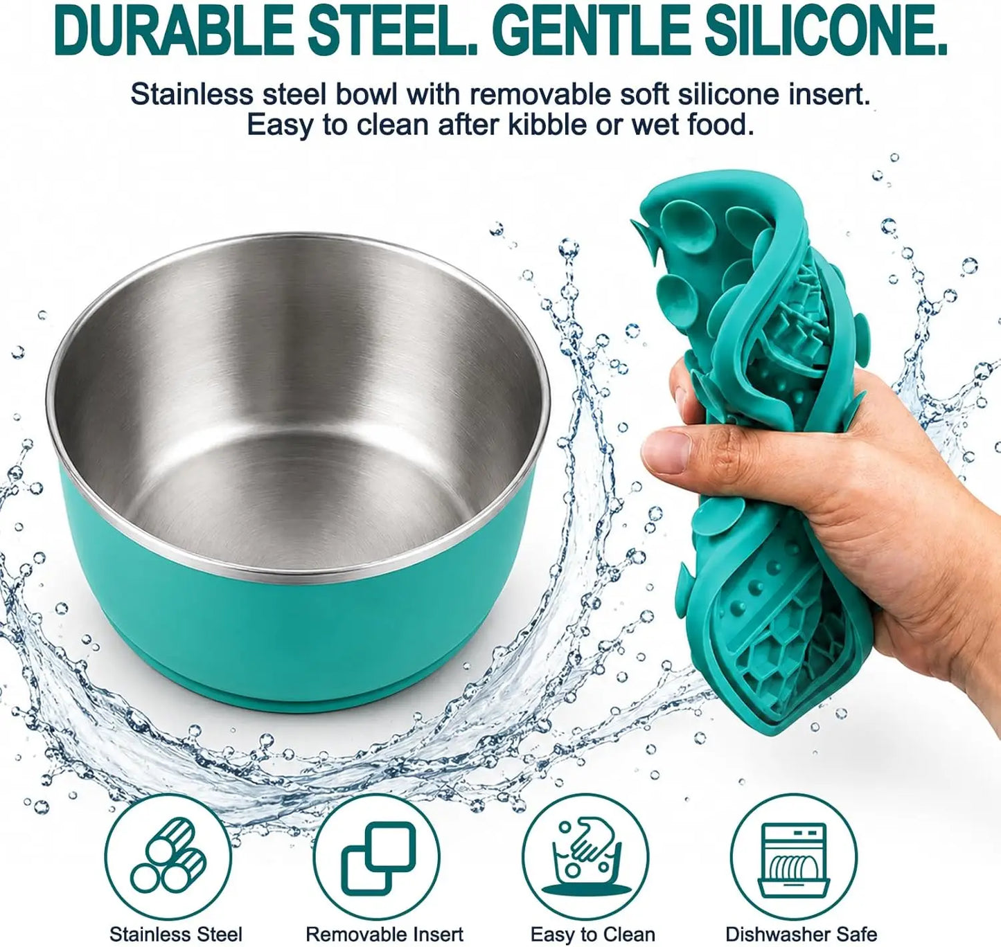 Food Grade Stainless Steel Slow Feeder Dog Bowl With Non Slip Base