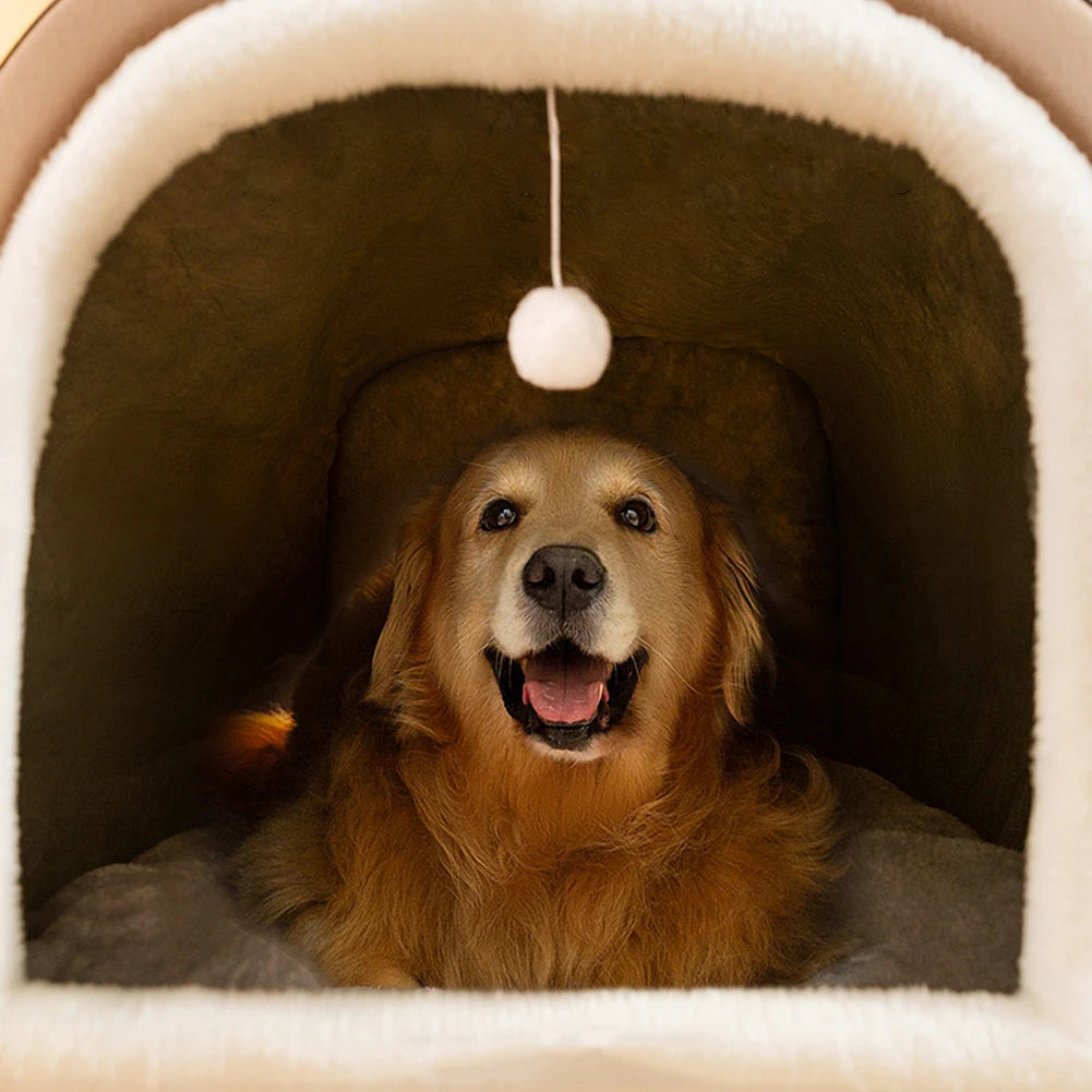 Warm Winter Dog House Mat and Detachable Cave Shelter Bed