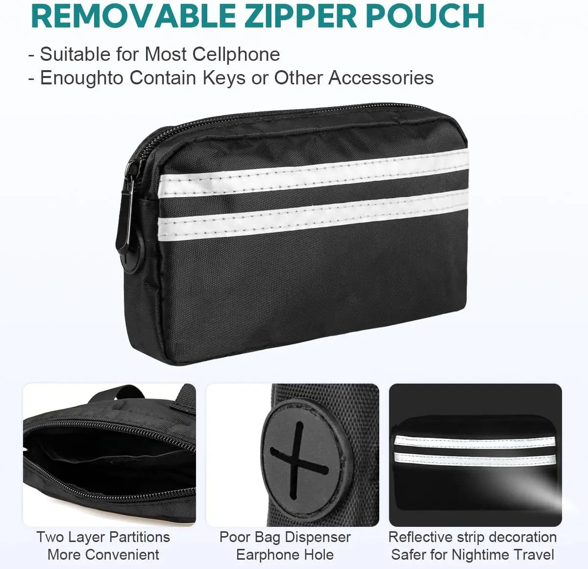 Hands Free Dual Dog Leash Set With Detachable Waist Bag