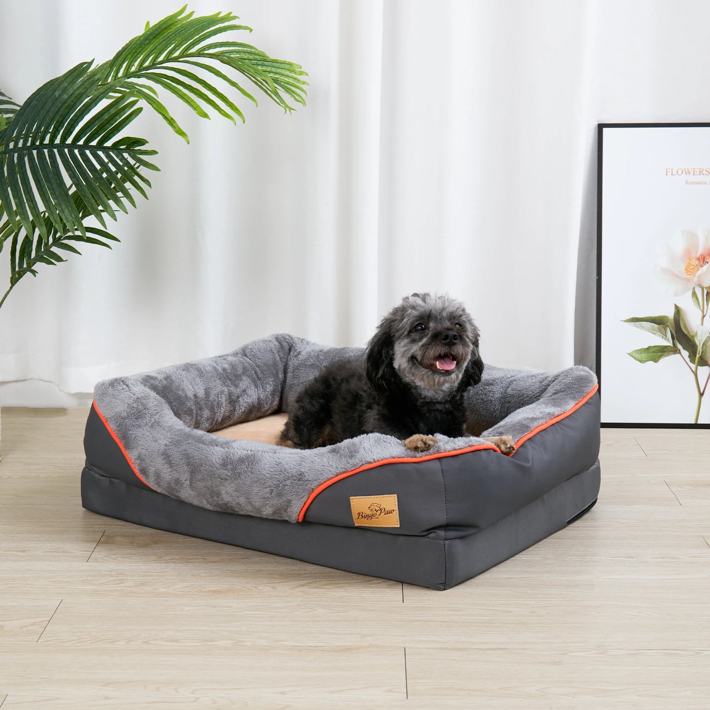 BINGOPAW Super Soft Orthopedic Foam Dog Bed With Cotton Bolster