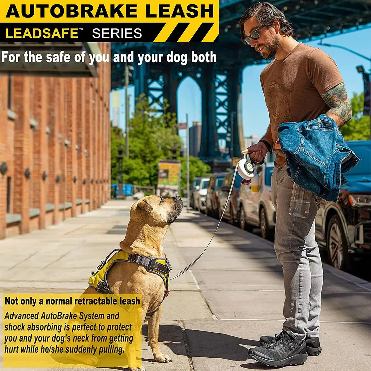 Smart Auto Brake Retractable Dog Leash Durable One Hand Lock