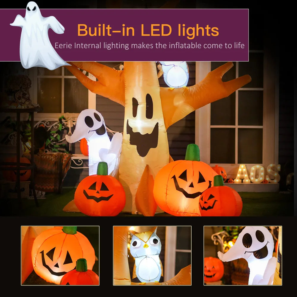 Lighted Halloween Inflatable Haunted Tree With Owl And Pumpkins