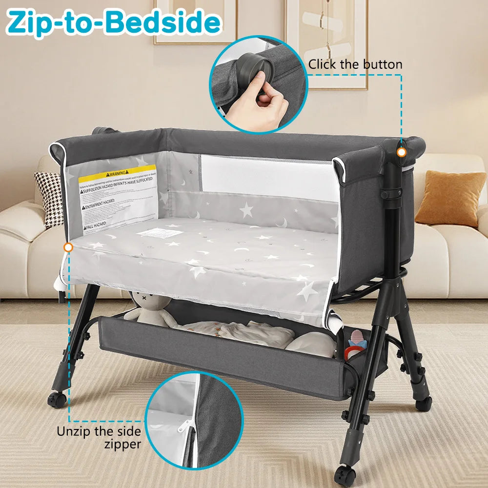 Baby Bassinet Bedside Sleeper Newborn Crib With 360 Mesh Window
