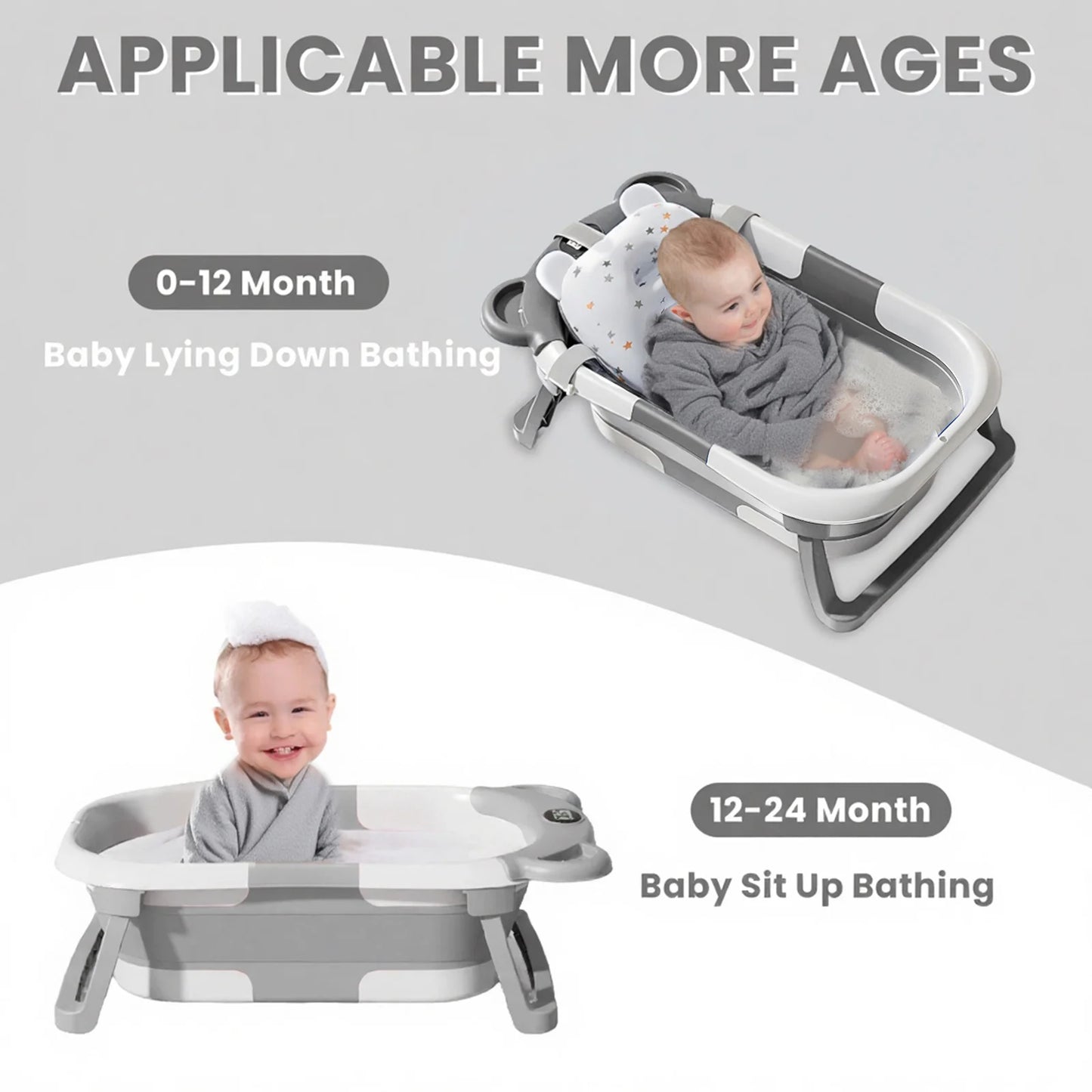 Portable Collapsible Baby Bathtub With Thermometer And Floating Cushion