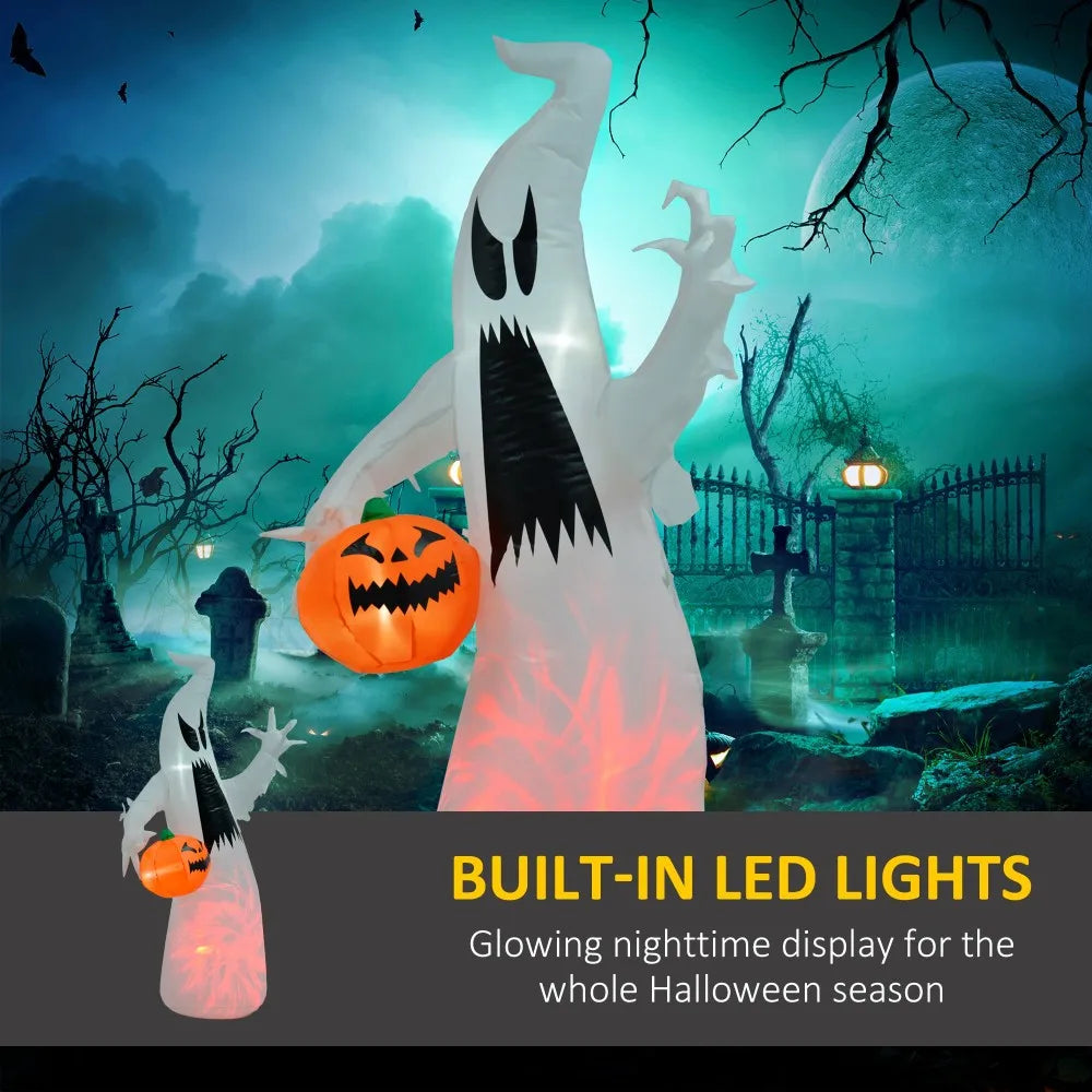 Homcom Halloween Ghost And Pumpkin Inflatable Outdoor Yard Decoration