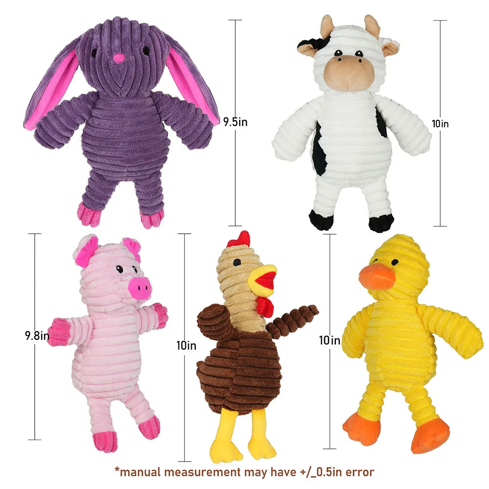 Five Pack Plush Squeaky Dog Toys Assorted Bundle For Dogs