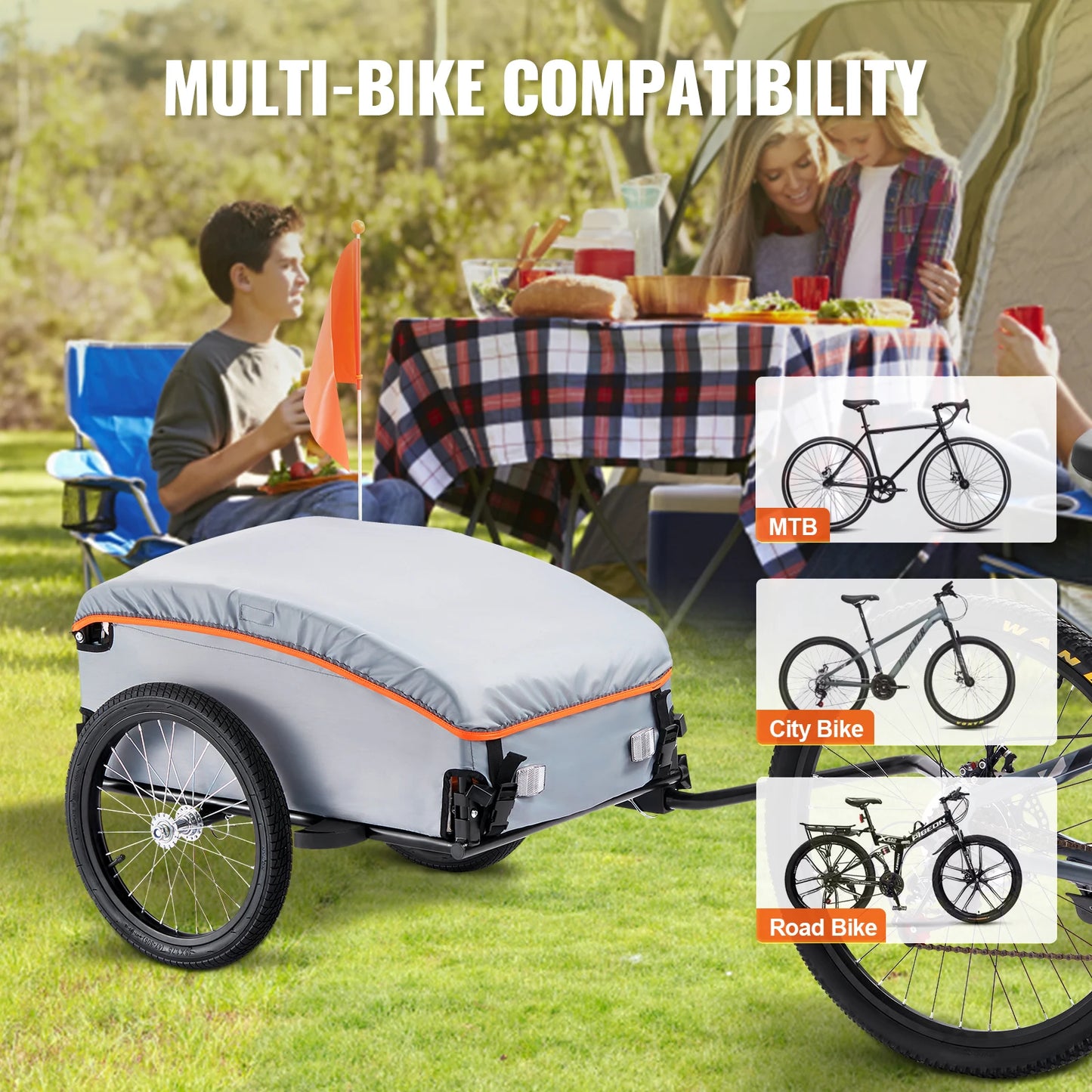 SucceBuy 100lb Bike Cargo Trailer Foldable Wagon With Waterproof Cover