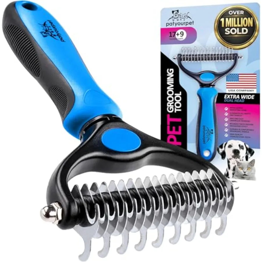 Deshedding Double-Sided Dog And Cat Brush Stainless Steel Silicone Grooming Tool