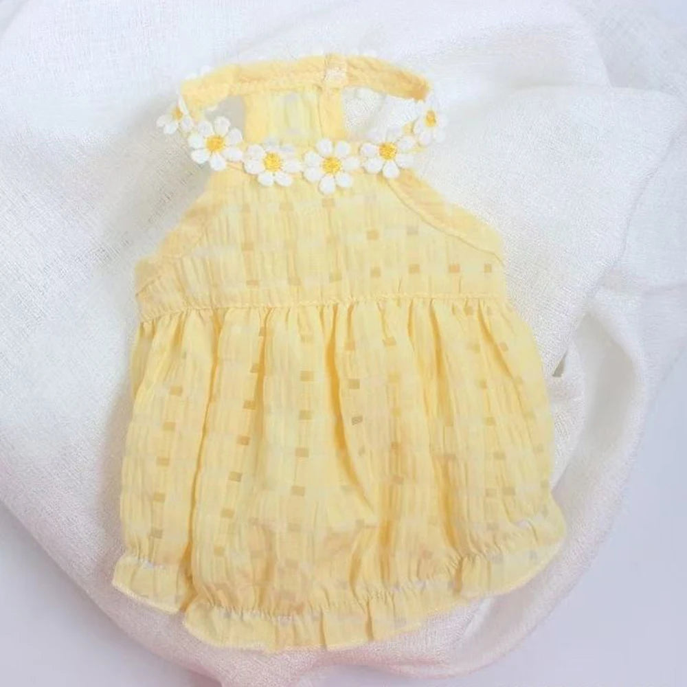 Breathable Floral Wreath Dog Dress Made From Polyester