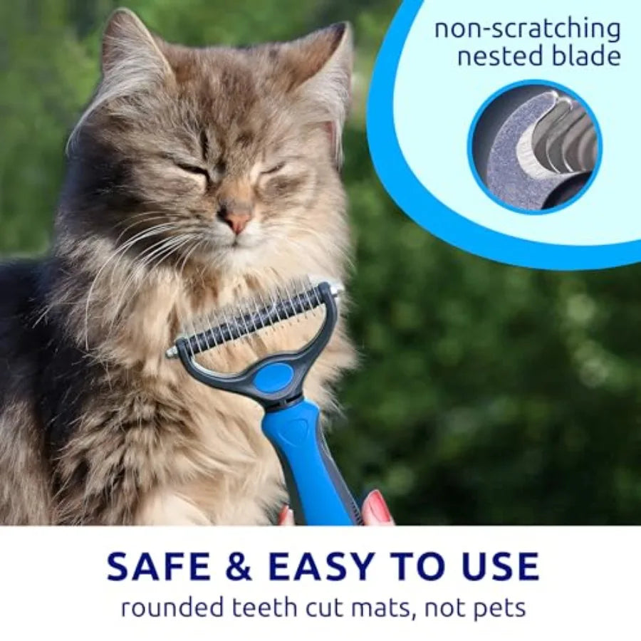 Deshedding Double-Sided Dog And Cat Brush Stainless Steel Silicone Grooming Tool