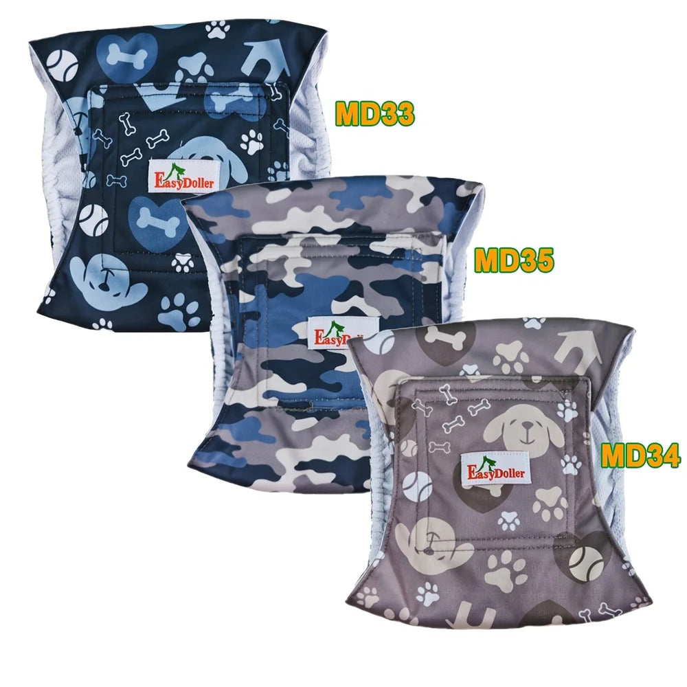 Washable Male Dog Diapers Set With Bone Print Reusable