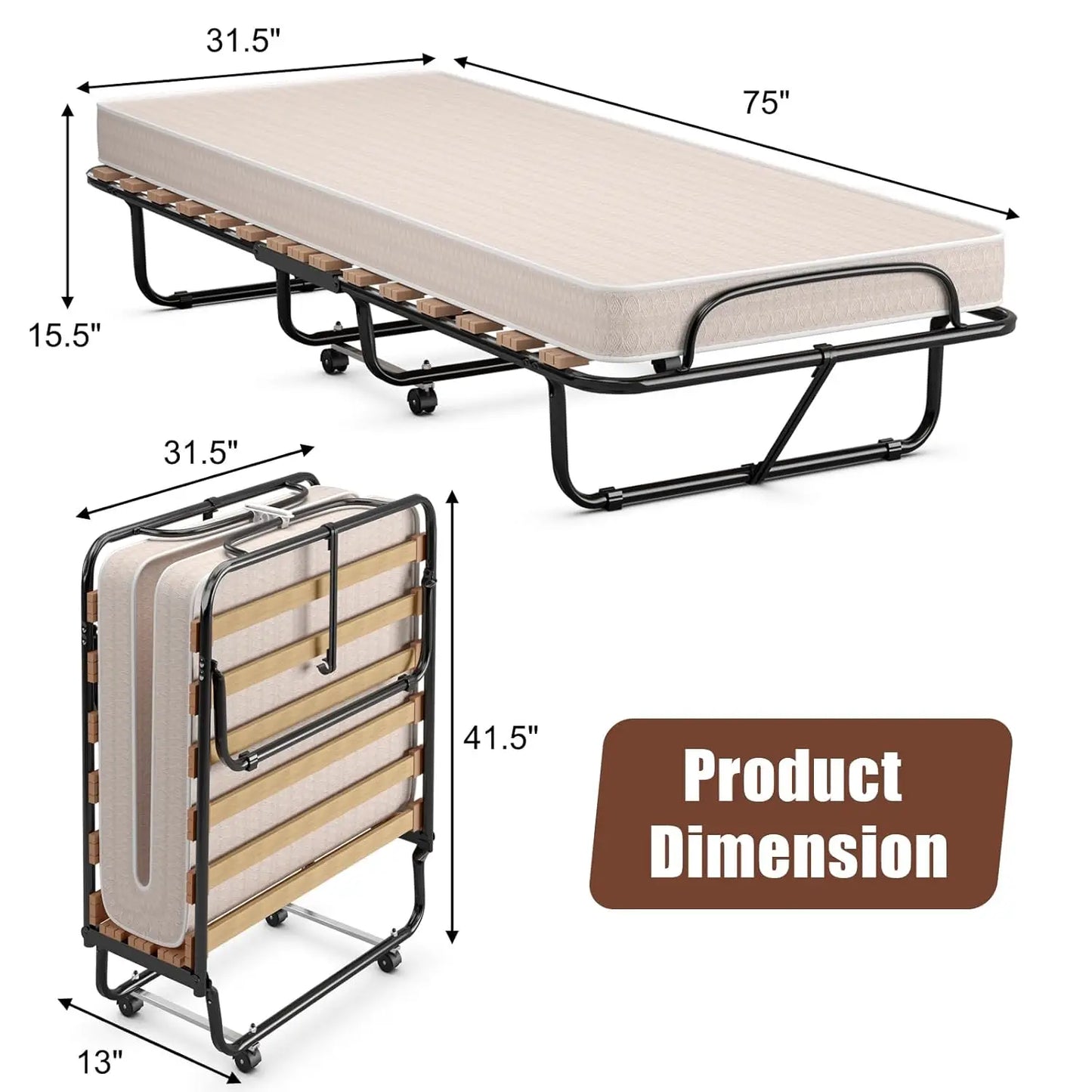 Folding Bed With Memory Foam Mattress Rollaway Guest Bed