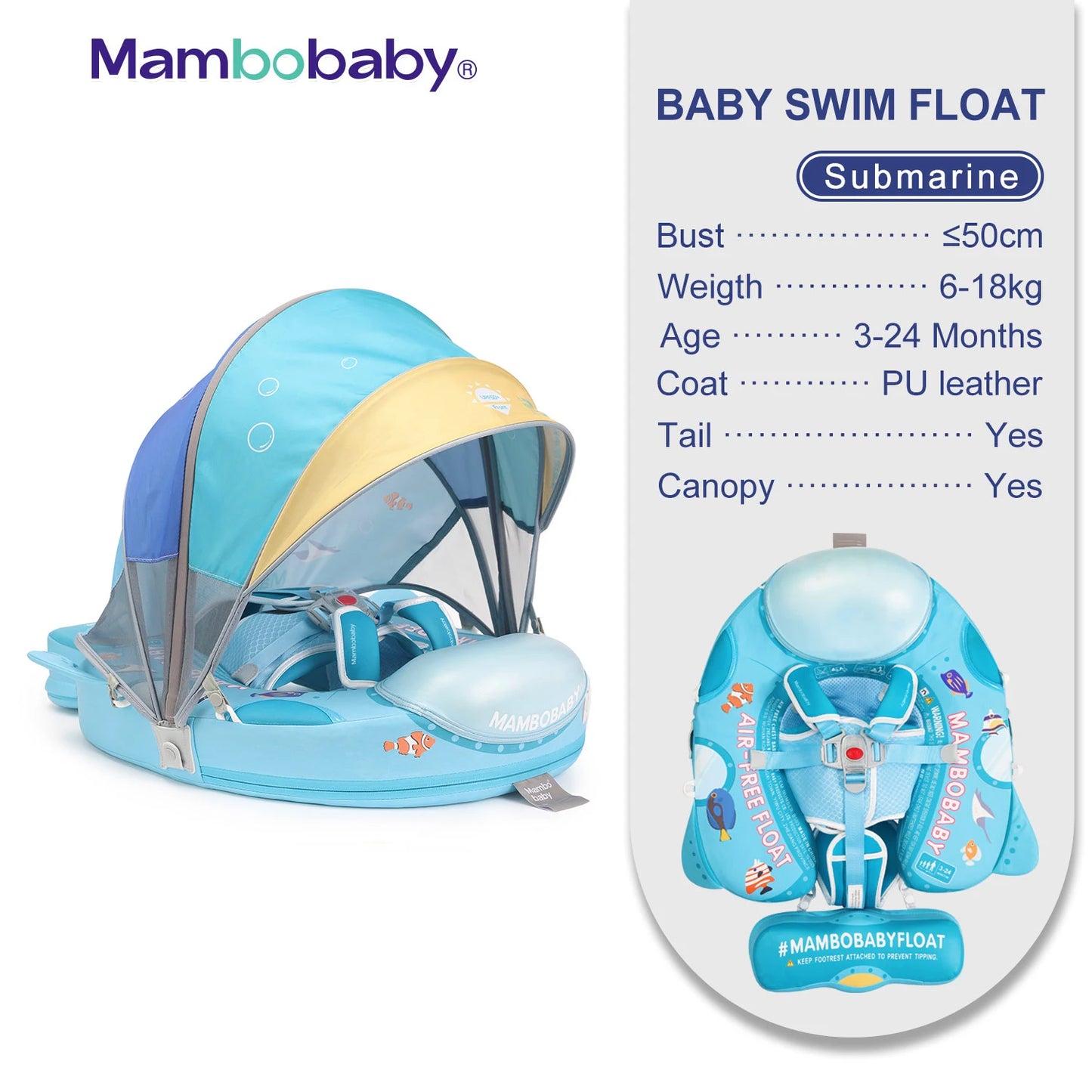 Mambobaby Animal Float Canopy Baby Swimming Buoy Water Trainer