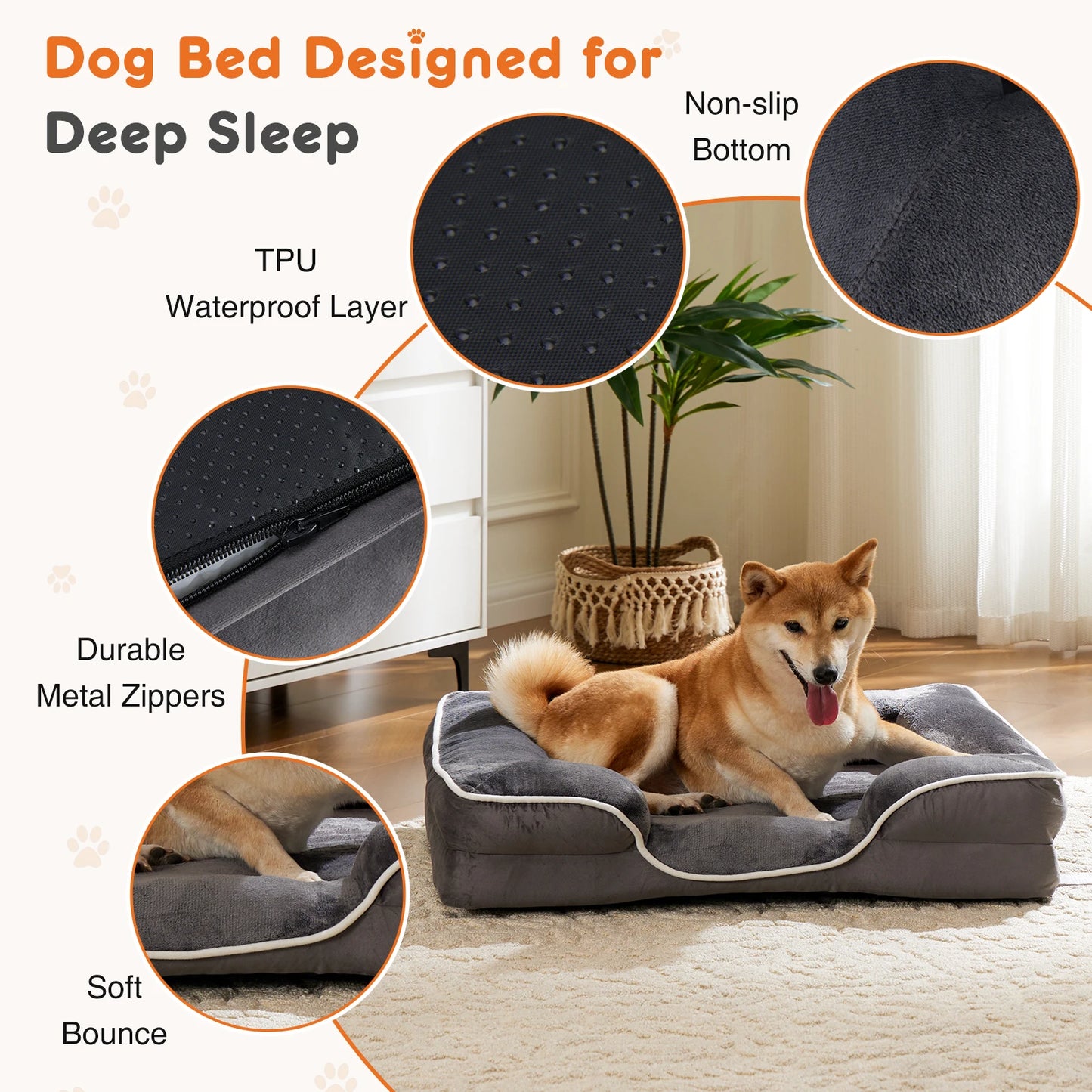 JHK Orthopedic Memory Foam Dog Bed With Washable Cover