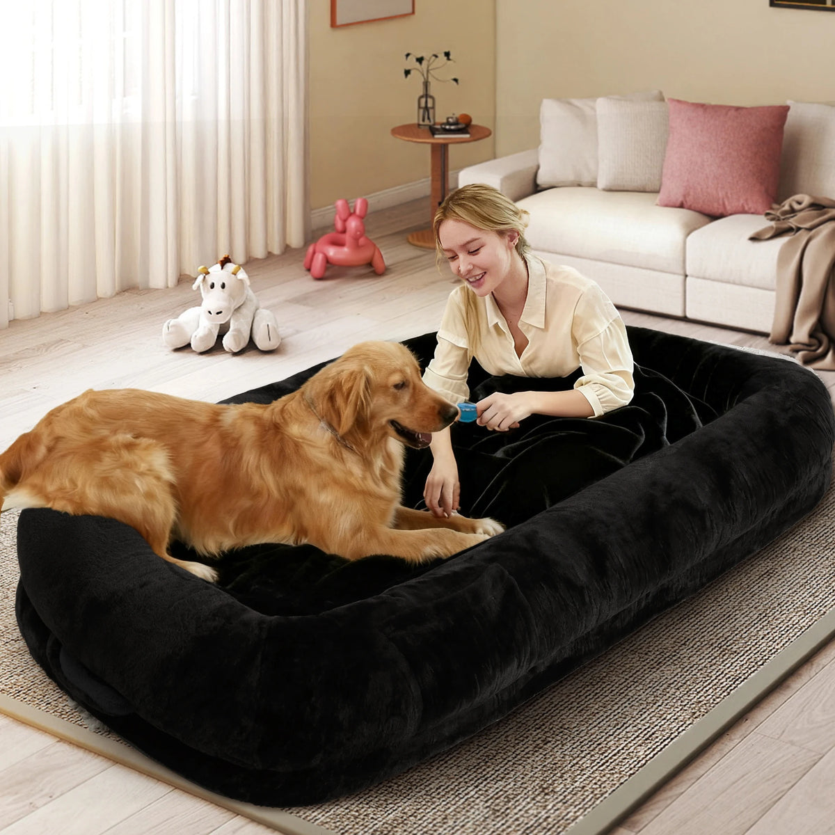 Orthopedic Human Dog Bed With Soft Removable Faux Fur Cover