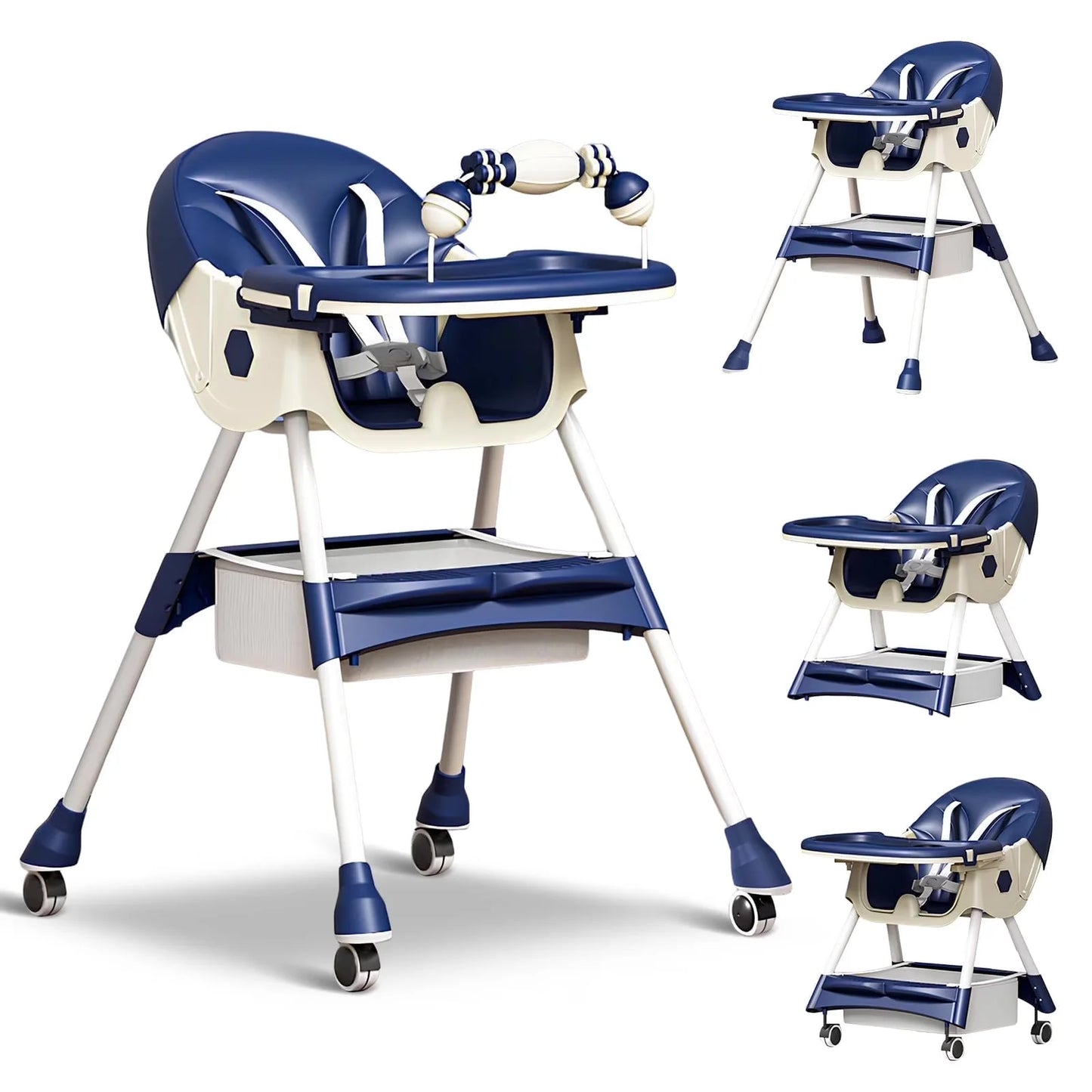 Foldable Baby High Chair 4 In 1 With Durable Toyrack