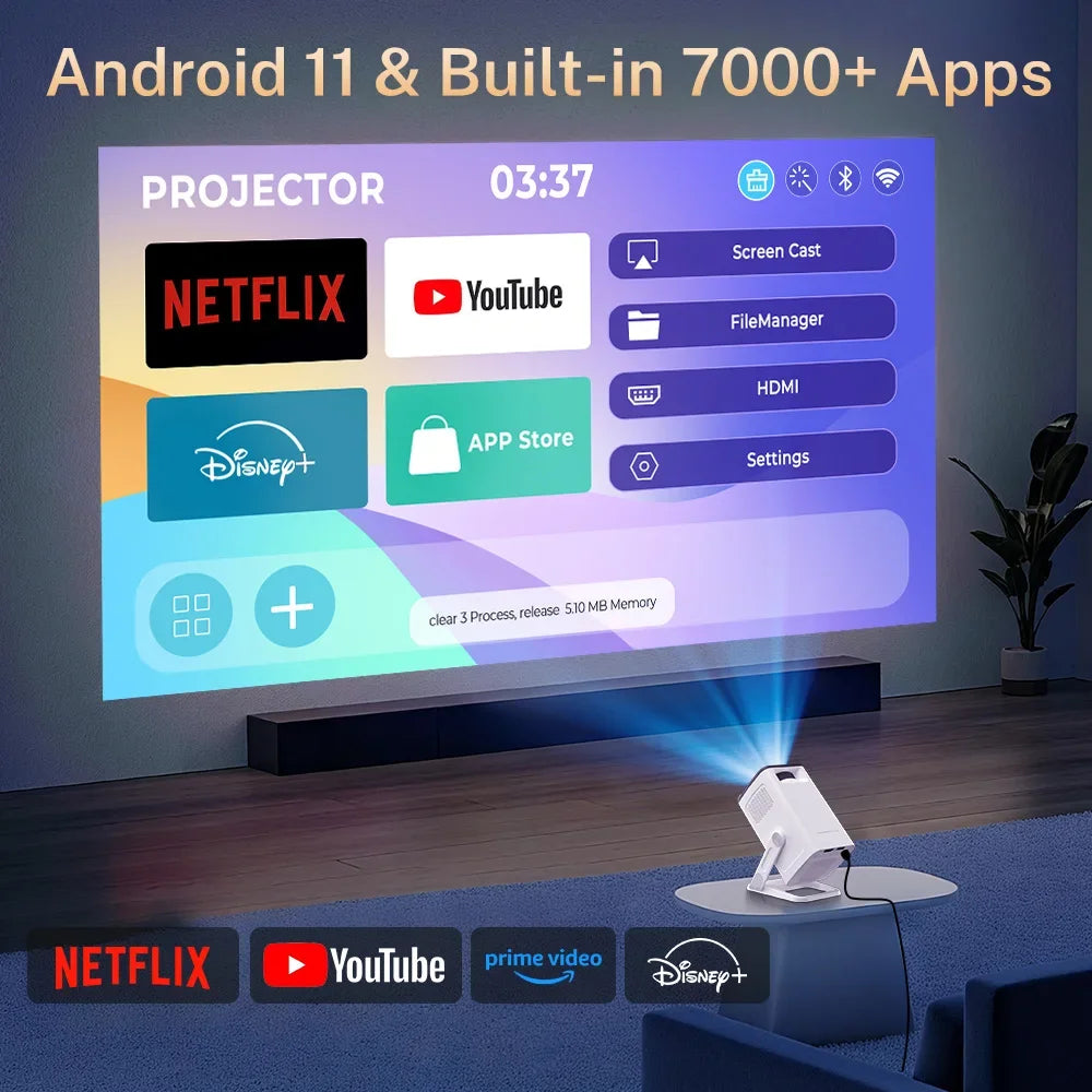 LynCast Mini Projector 4K WiFi 6 Bluetooth Android TV
