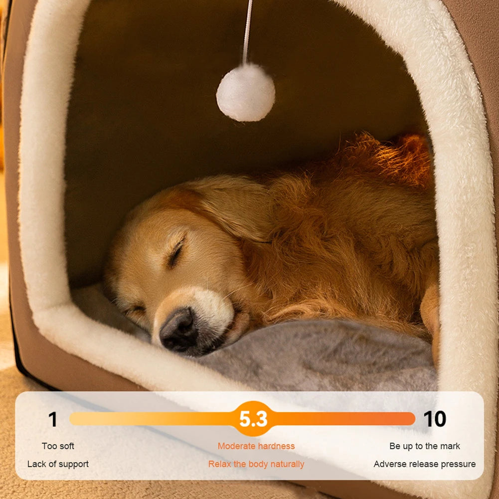 Warm Winter Dog House Mat and Detachable Cave Shelter Bed