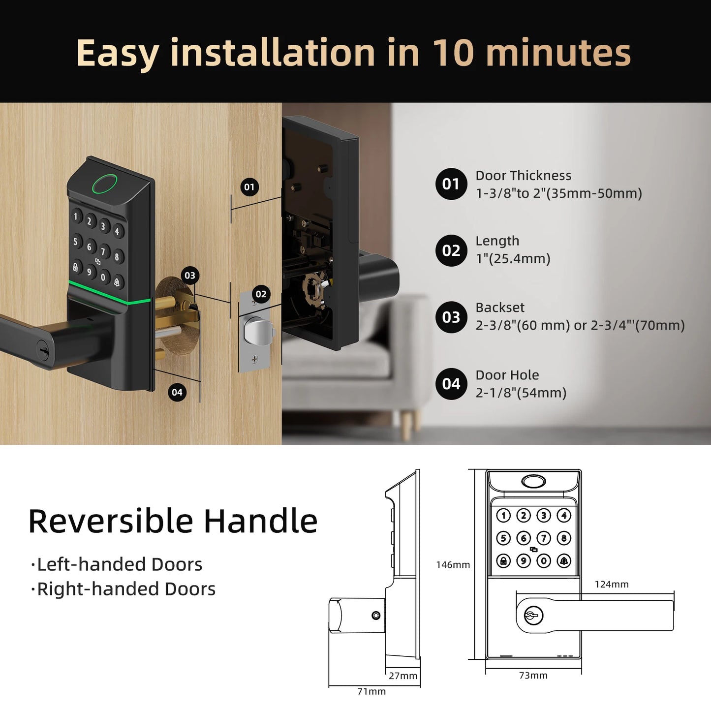 Viladepot Smart Lock Fingerprint Door Lock With Bluetooth App Control