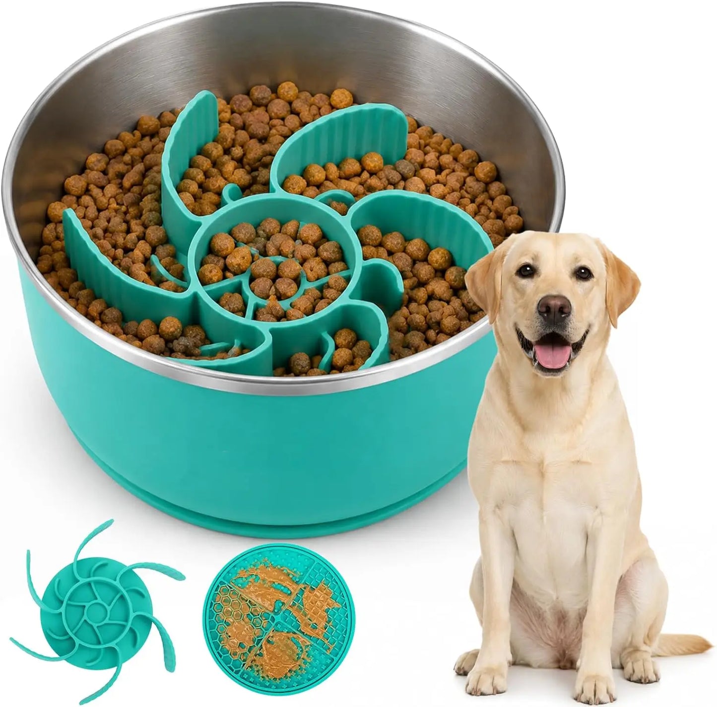 Food Grade Stainless Steel Slow Feeder Dog Bowl With Non Slip Base