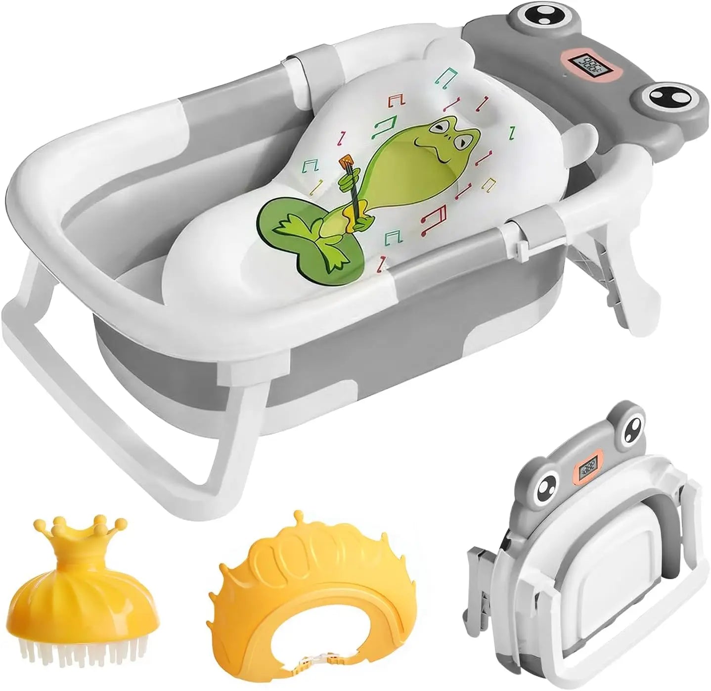 Baby Bathtub With Bath Cushion Foldable Tub Thermometer Shower Cap