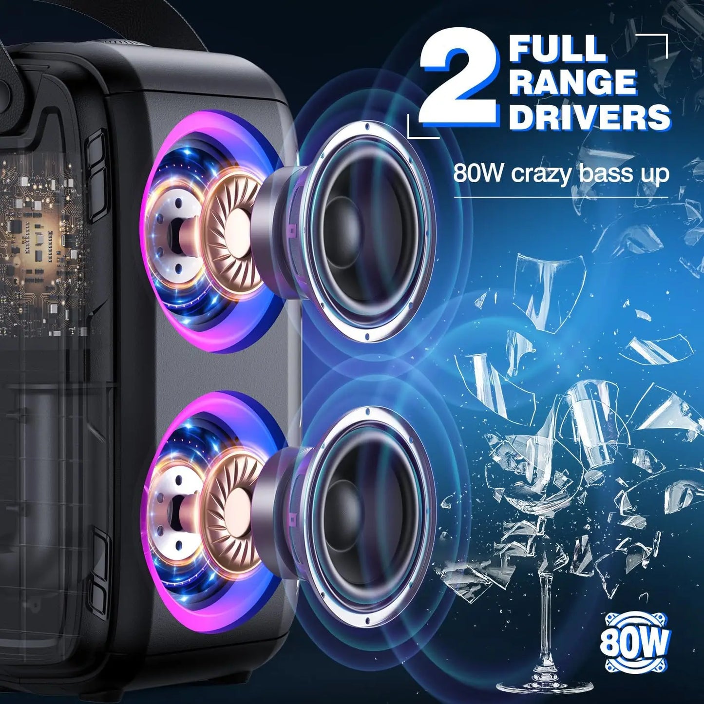 W-King T9-2 80W RMS Bluetooth Party Speaker Boombox