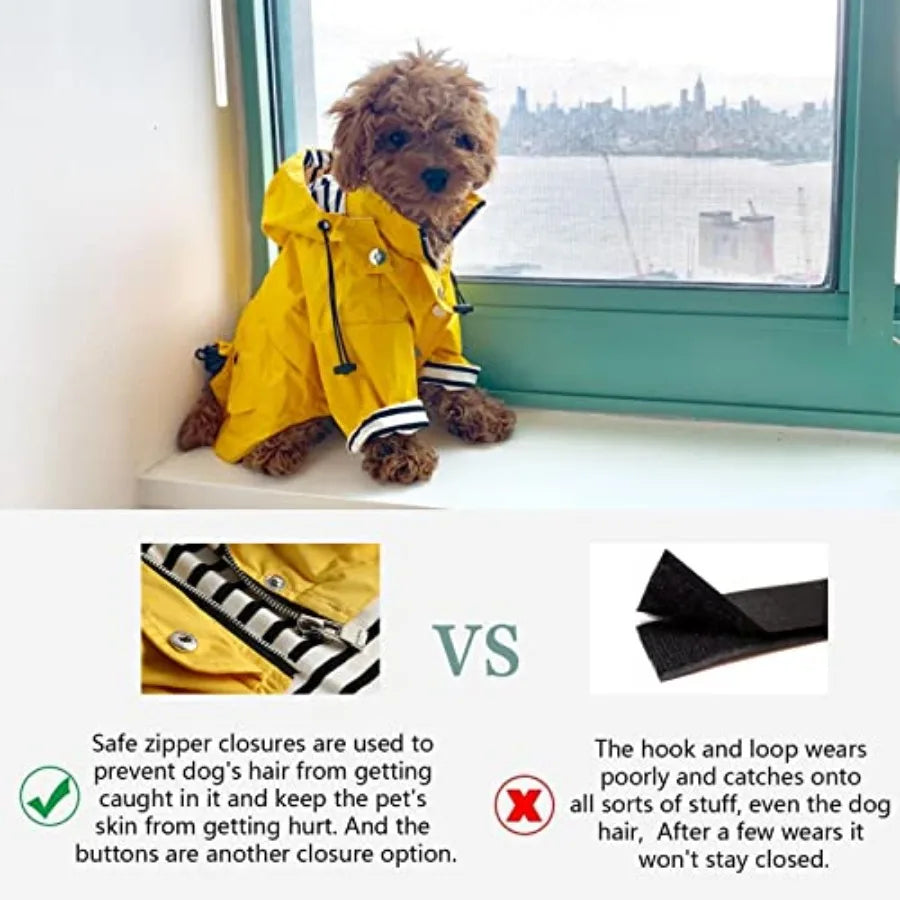 Dog Zip Up Raincoat With Reflective Buttons Hood And Legs