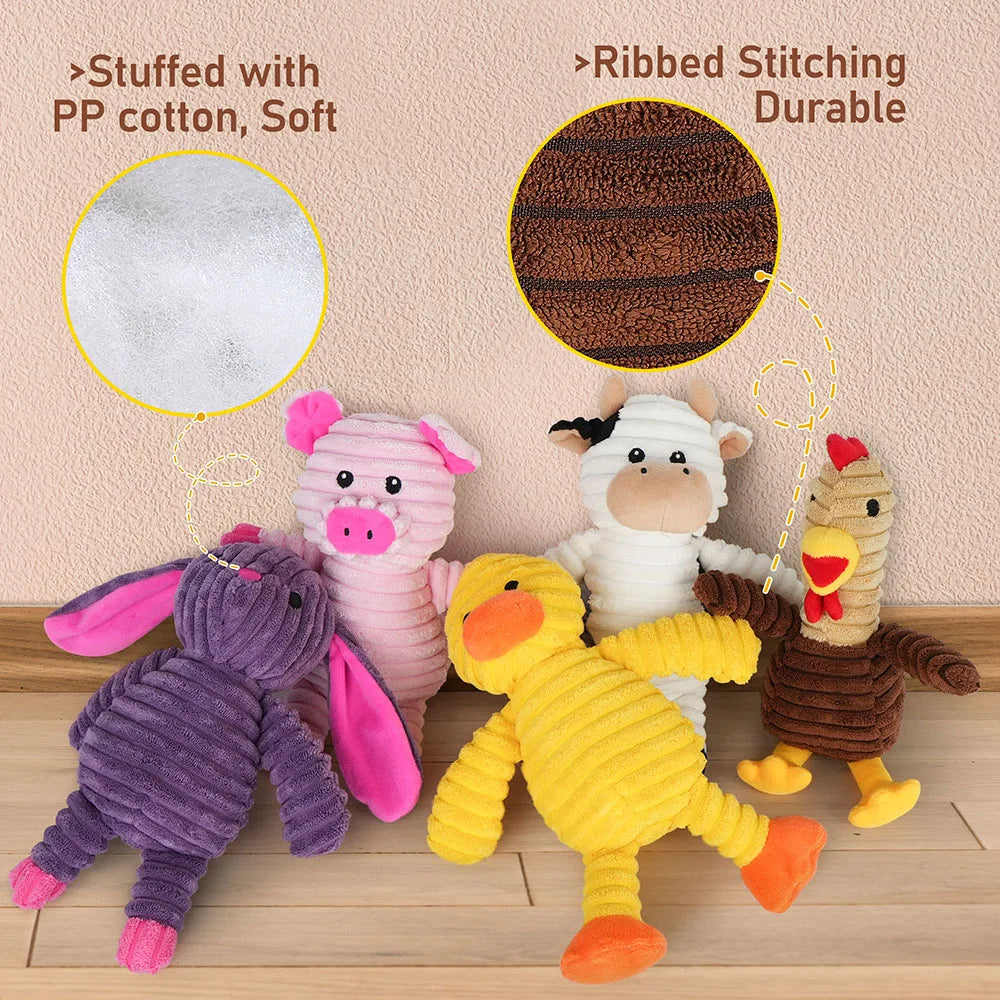 Five Pack Plush Squeaky Dog Toys Assorted Bundle For Dogs