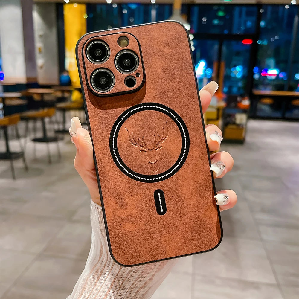 LICOERS Magnetic Leather Case for iPhone with MagSafe Camera Protection
