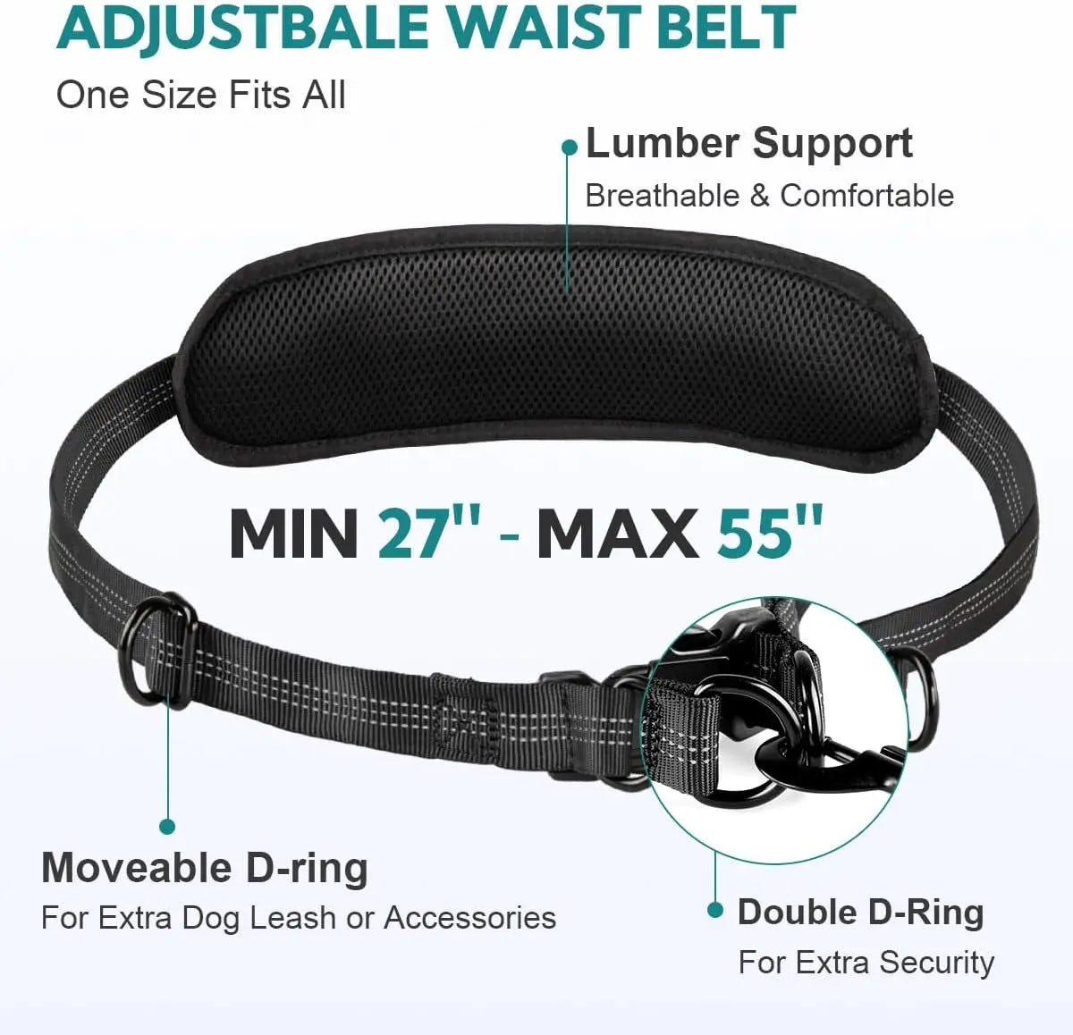Hands Free Dual Dog Leash Set With Detachable Waist Bag