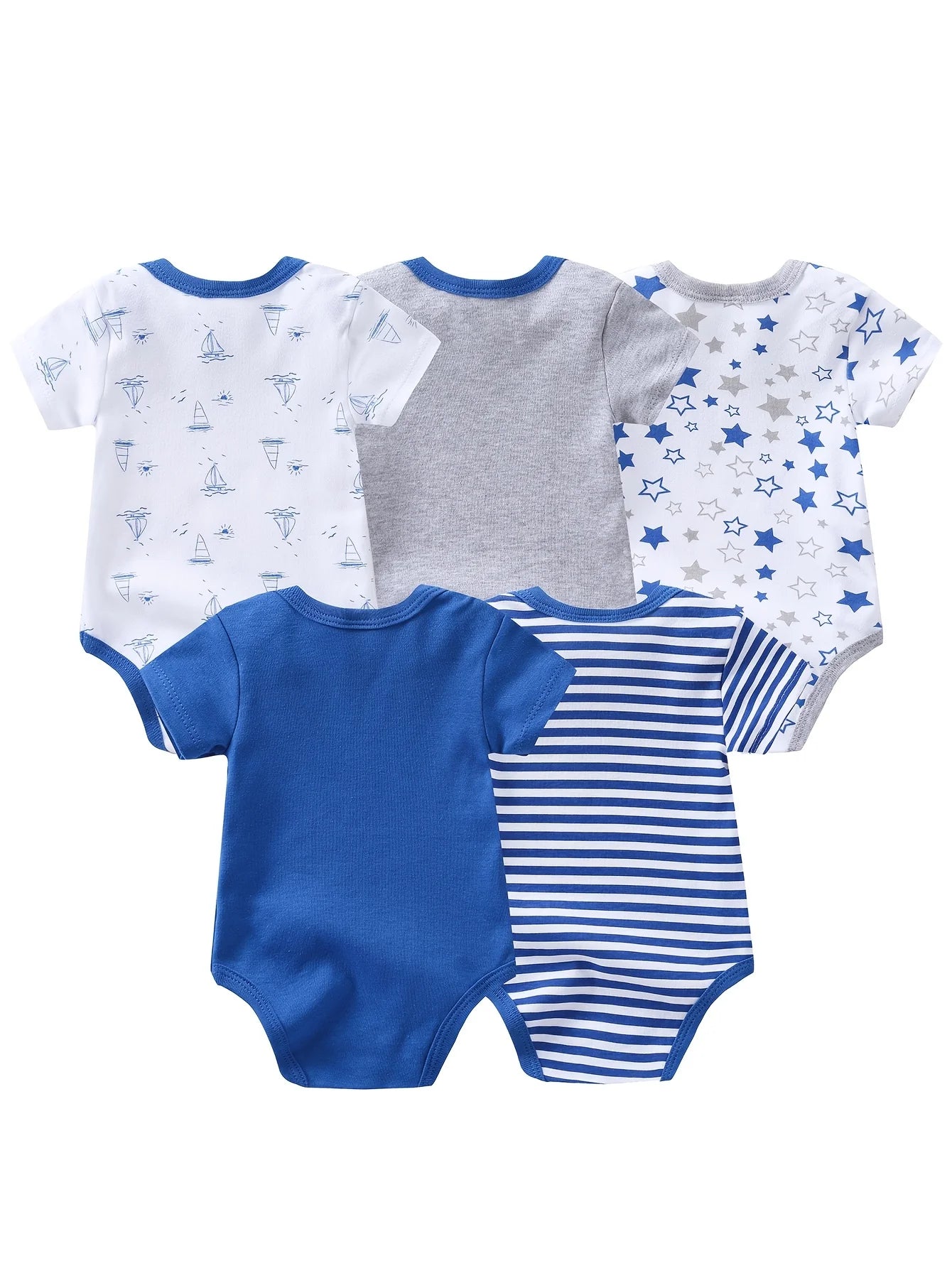 Baby Boy 5 Piece Sailboat Romper Set Soft Breathable Cotton