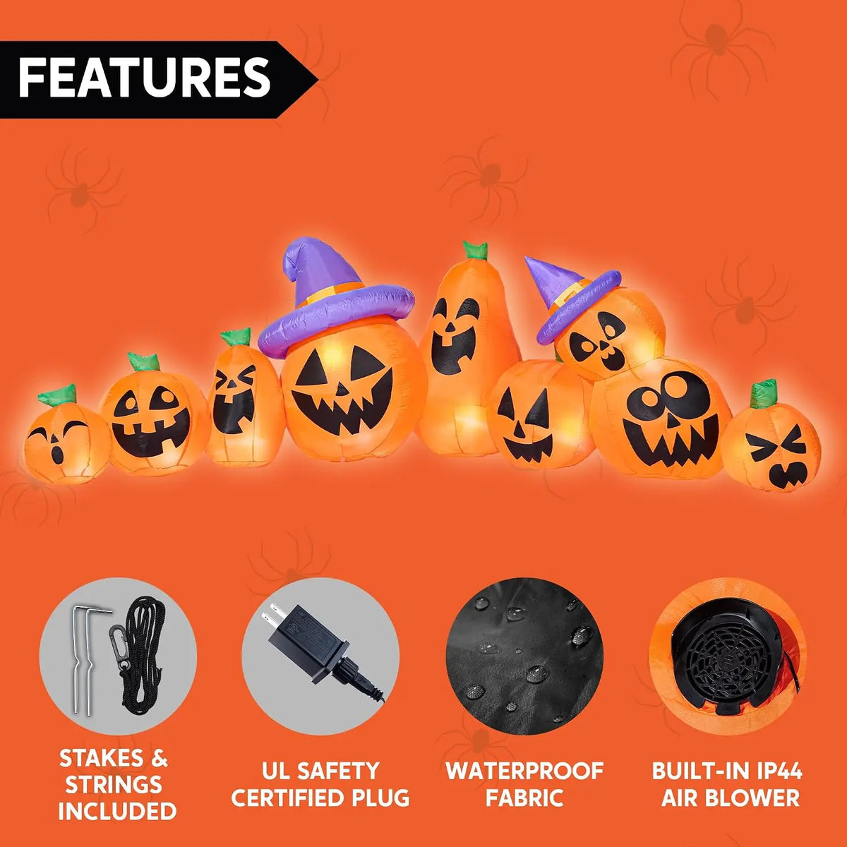 Halloween Inflatable Pumpkin Yard Decoration With Built In Led Lights