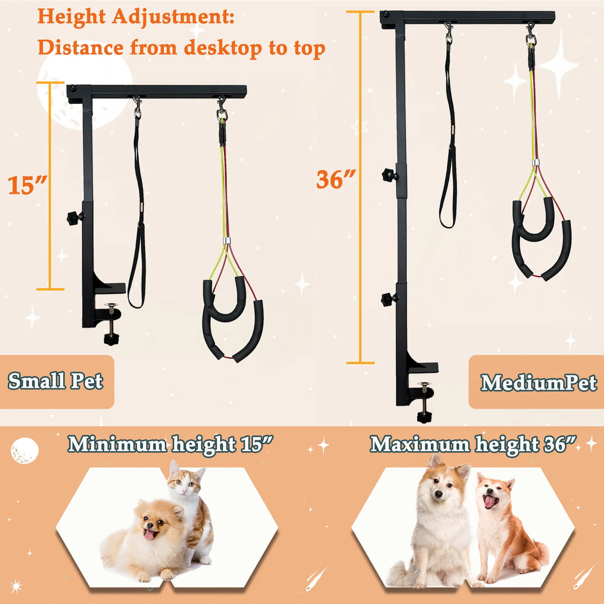 Adjustable Metal Dog Grooming Arm With Secure Clamp And Loop