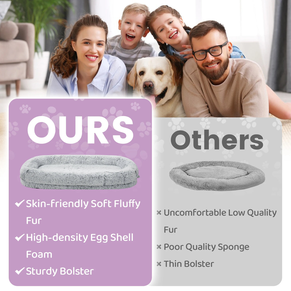 Orthopedic Human Dog Bed With Soft Removable Faux Fur Cover