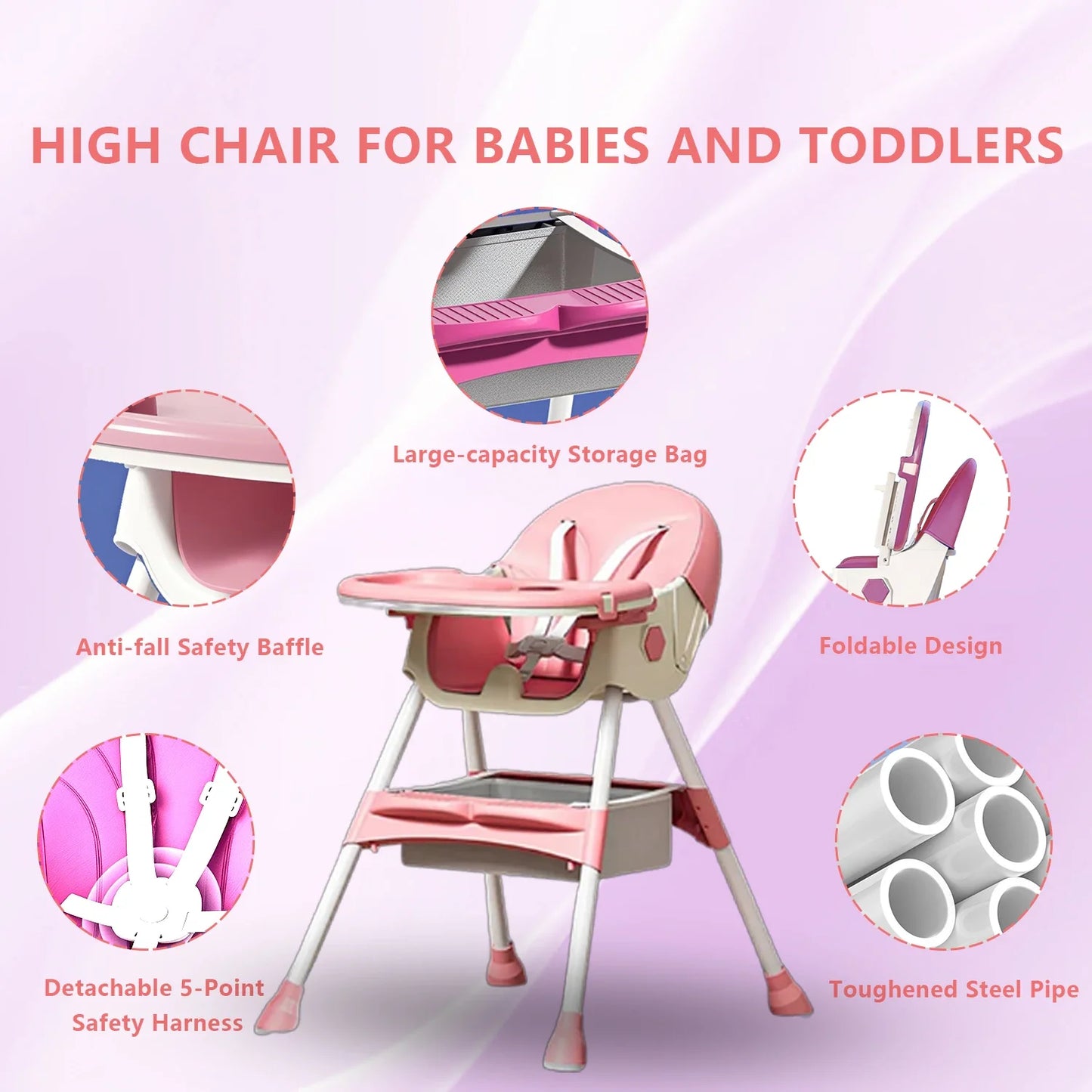 Foldable Baby High Chair 4 In 1 With Durable Toyrack