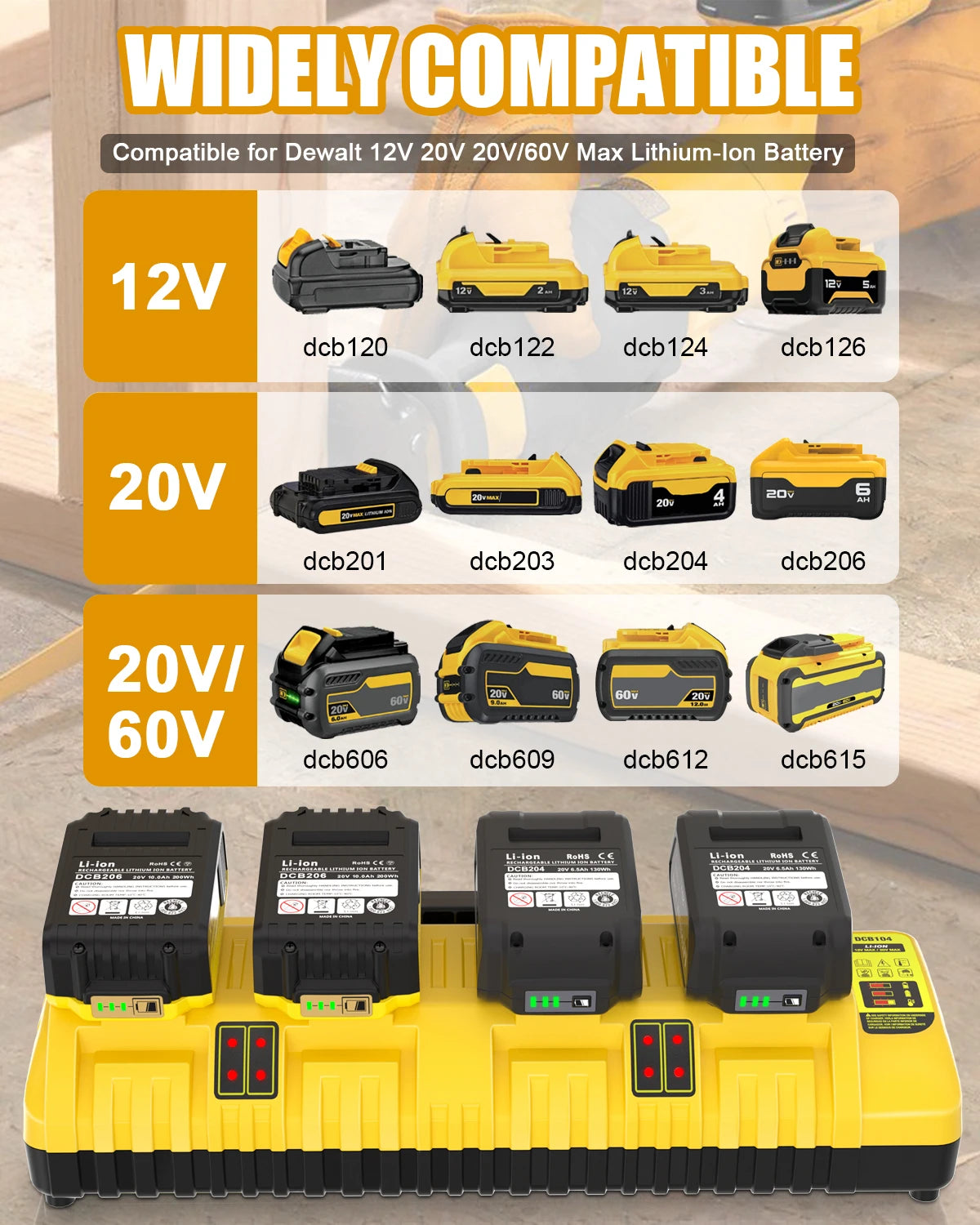 JYJZPB Dewalt DCB104 Replacement 4 Port Battery Charger Station