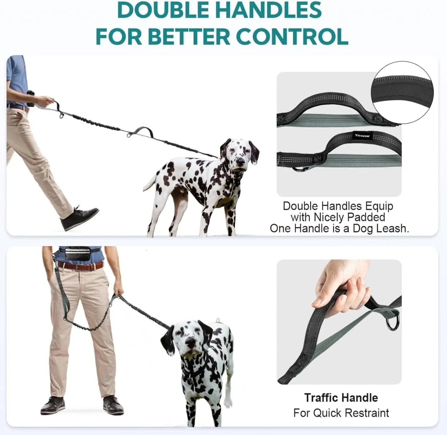Hands Free Dual Dog Leash Set With Detachable Waist Bag