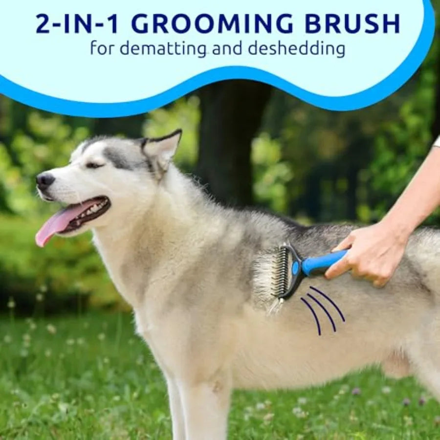 Deshedding Double-Sided Dog And Cat Brush Stainless Steel Silicone Grooming Tool