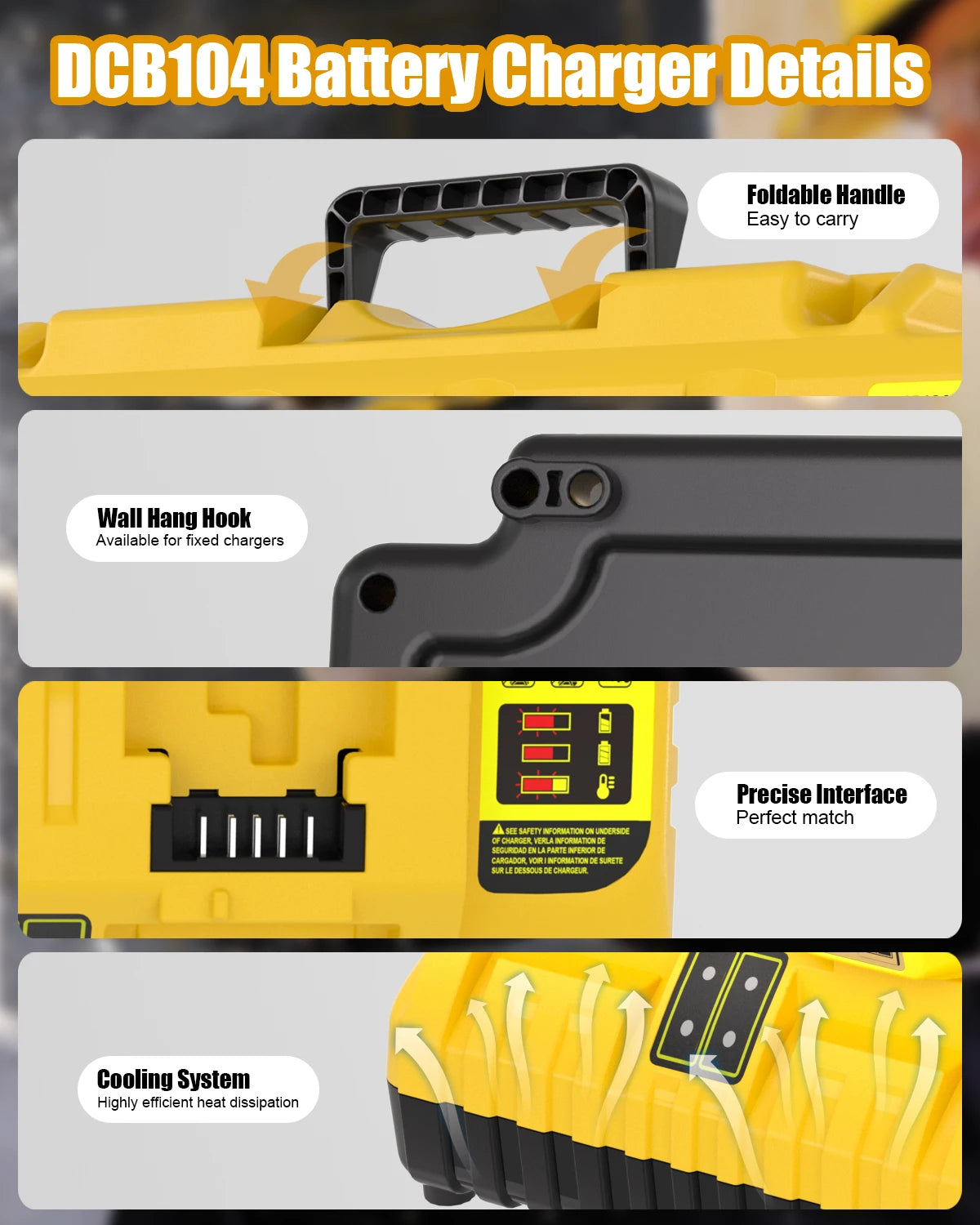 JYJZPB Dewalt DCB104 Replacement 4 Port Battery Charger Station