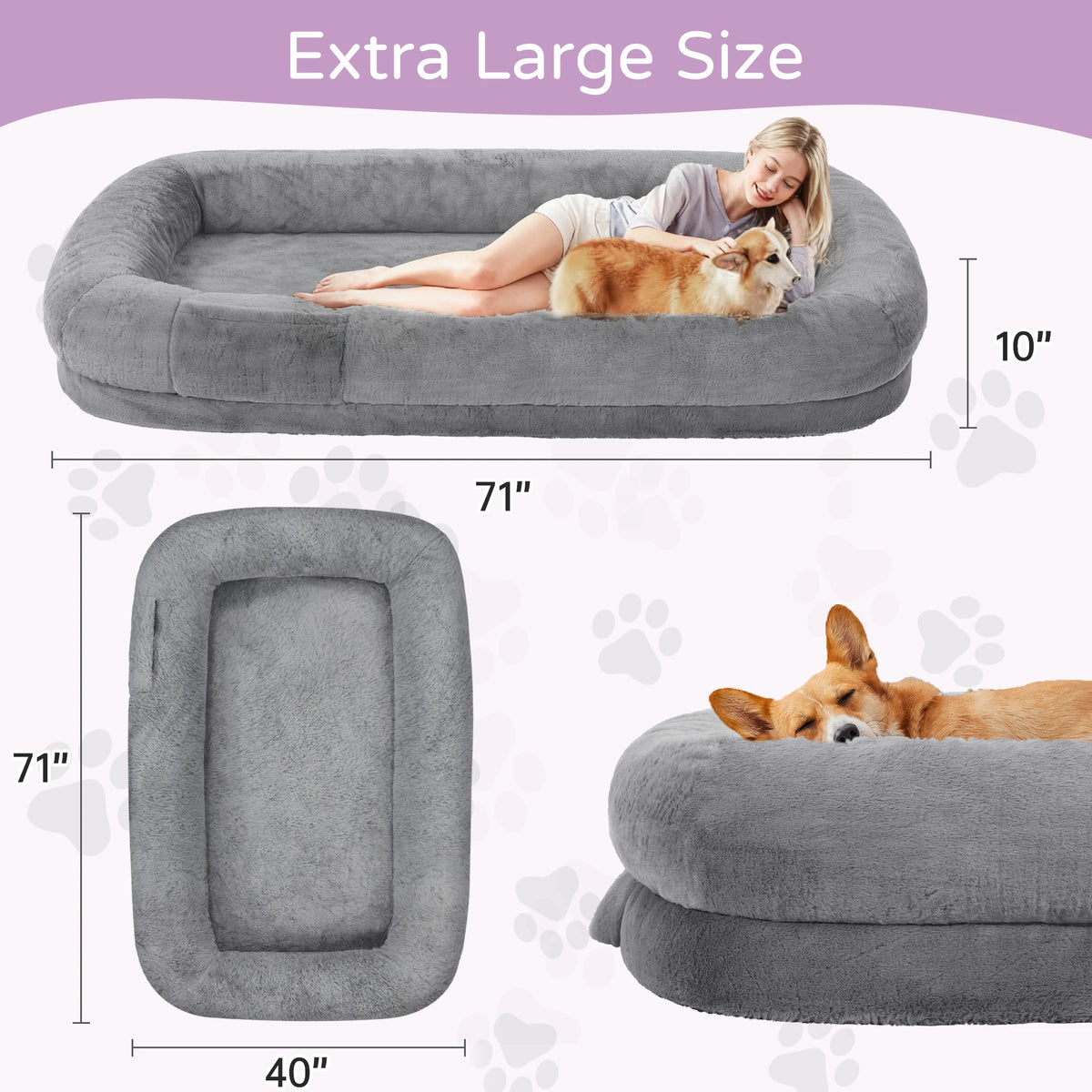 Orthopedic Human Dog Bed With Soft Removable Faux Fur Cover