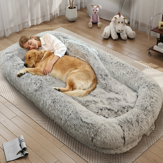 Orthopedic Human Dog Bed With Soft Removable Faux Fur Cover