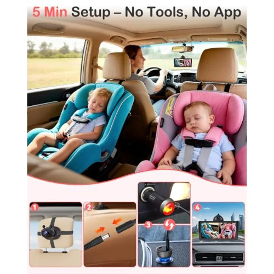 Dual Baby Car Camera Split Screen 1080P IR Night Vision